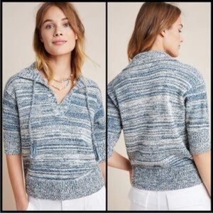 Anthropologie Carlotta Knit Women's Blue and White Short Sleeve Sweater Small
